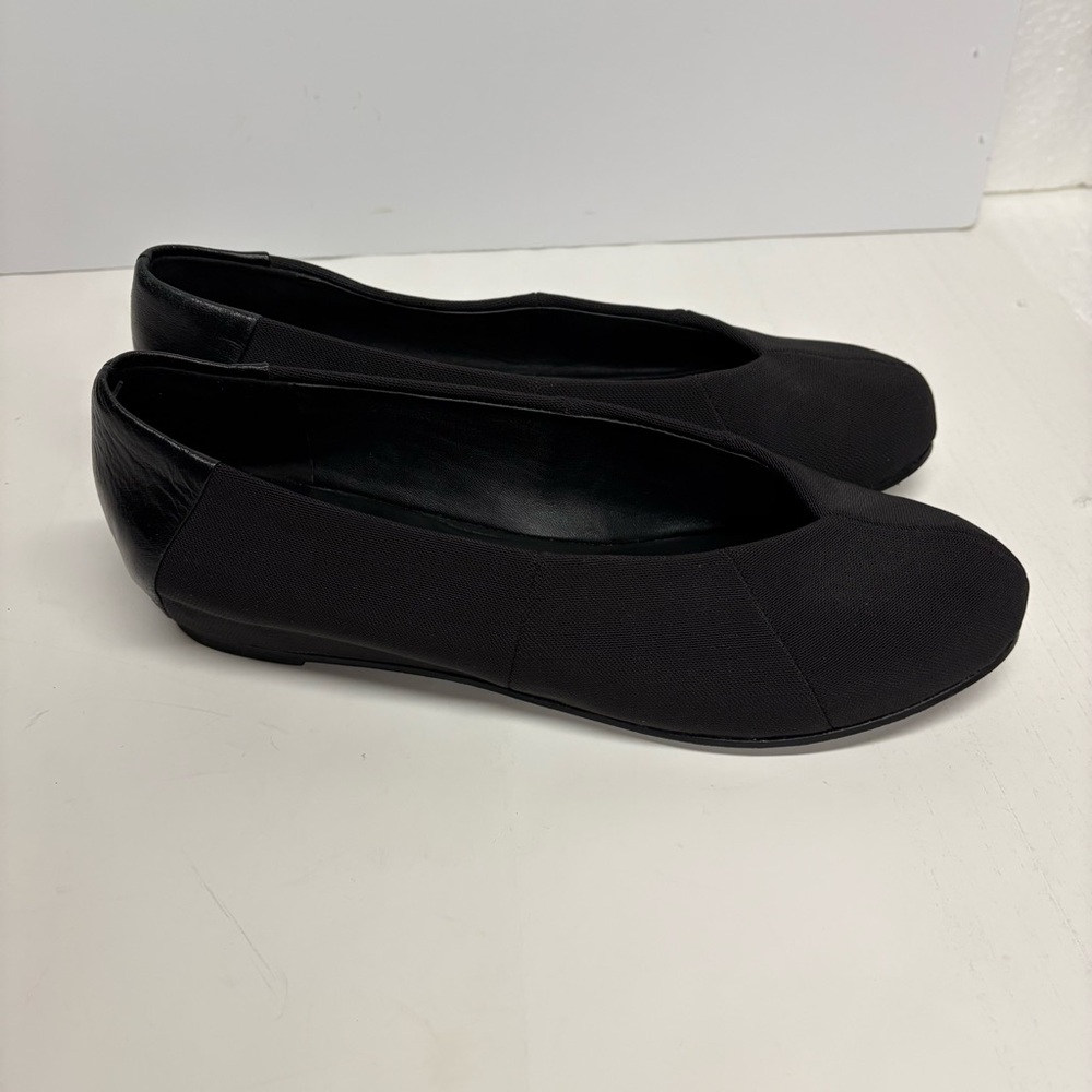 Eileen Fisher Womens Black Grosgrain Leather V Cut Ballet Flats Size 9